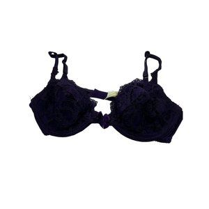Victoria's Secret Vintage 32C Satin Lace Demi Plunge Gold Tag Bra Purple No Pads